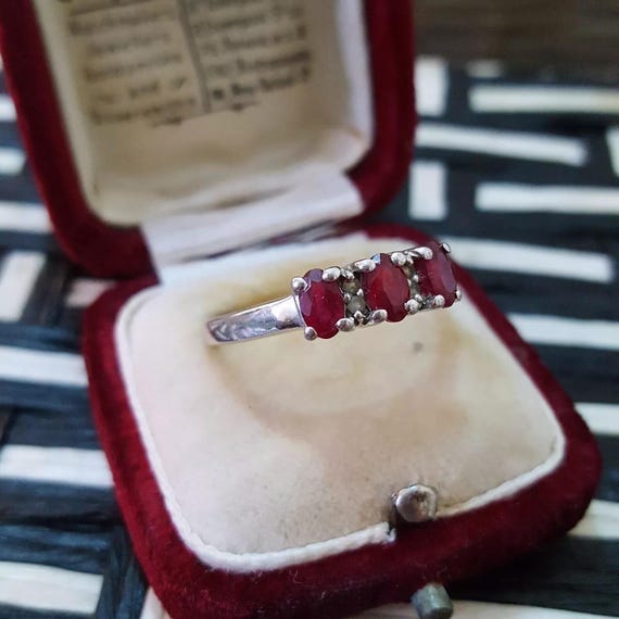 925 Sterling Silver Ring, Natural Ruby Trilogy Ri… - image 5