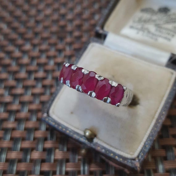 Half Eternity Ring 925 Sterling Silver Ruby Gemst… - image 3