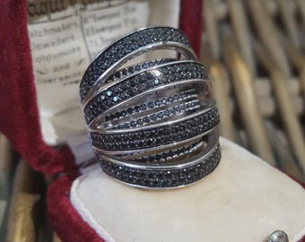 Sif Jakobs 925 Sterling Silver Ring, Black Simulated Diamonds, Size J.5 US 5