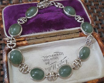 925 Sterling Silver Tennis Bracelet, Natural Burmese Jade