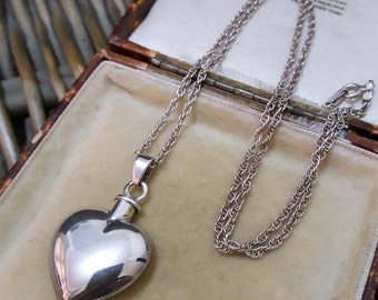 925 Sterling Silver Necklace, Art Deco Poison Box Pendant, Heart Pendant, Locket Style