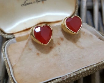 925 Sterling Silber Ohrstecker, Herz Ohrstecker, Roter Onyx Edelsteine, Gold über