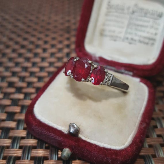 925 Solid Sterling Silver Trilogy Ring Natural Ru… - image 3