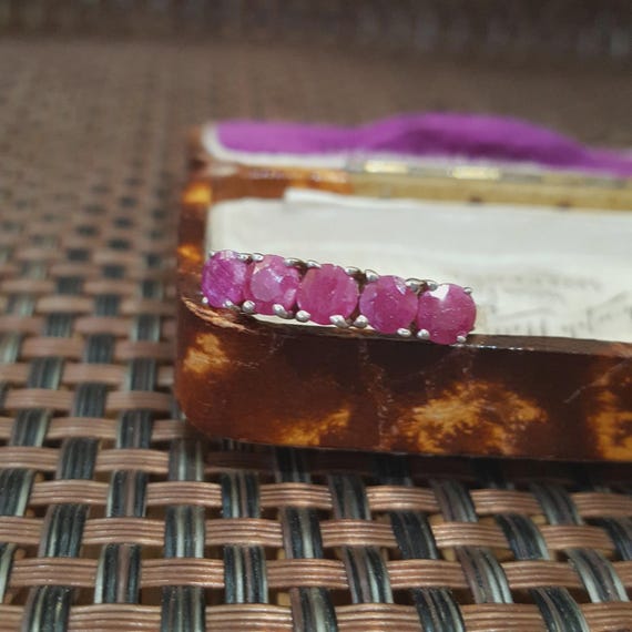 Sterling Silver Half Eternity Ring Ruby Gemstones… - image 5