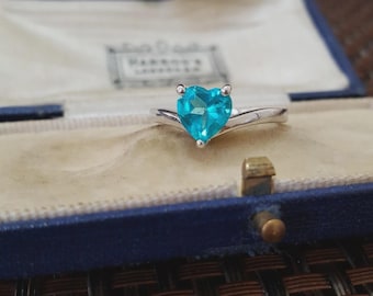 Sterling Silver Ring Neon Blue Topaz Wishbone Band UK Size N / US 6.75 / EU 54