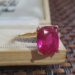Diamonique Sterling Silver Ring Lab Ruby Simulated Diamonds UK Size O 1/2 Gold