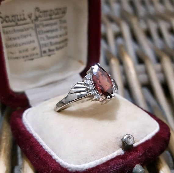 925 Sterling Silver Ring, Natural Red Garnet and … - image 2