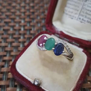 Sterling Silver Ring Ruby Emerald Sapphire & Topaz Gemstones UK Size N.5 / US 7