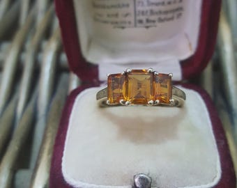 925 Sterling Silver Ring, Natural Brown Zircon Trilogy, Size O US 7.25, Gold
