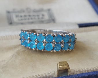 Sterling Silver Jewellery Ring Round Neon Blue Apatite Gemstones UK Size J