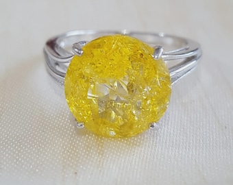 Sterlingzilveren ring gele craquelé solitaire ring UK-maat P 1/2 US 7,75