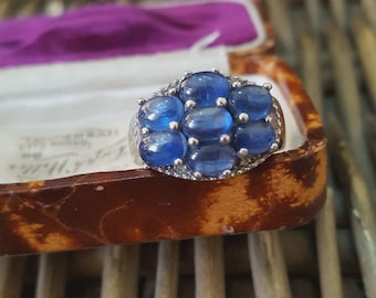 925 Sterling Silver Ring, Natural Sapphire Blue Kyanite Cabochon Size O US 7.25