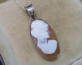 925 Sterling Silver Necklace, Cameo Pendant, Retro Silver Necklace