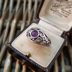 Vintage 925 Sterling Silber Ring, Natürlicher Amethyst Ring, Größe O US 7,25 EU 55