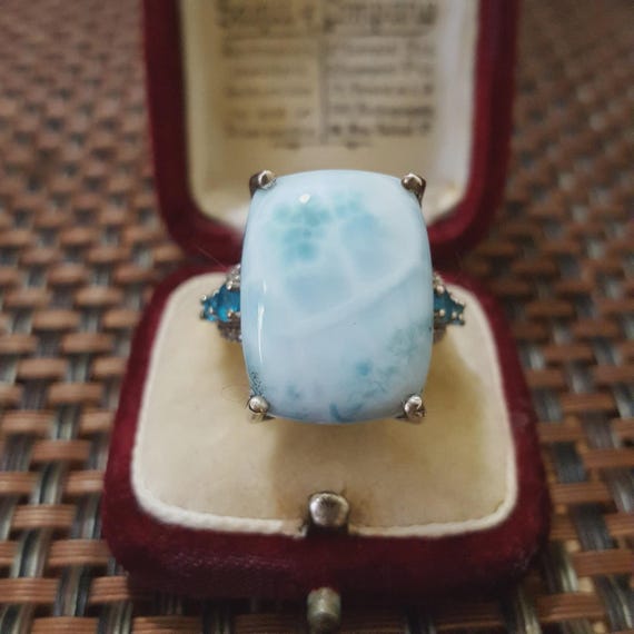 Statement Ring Sterling Silver Large Larimar, Neo… - image 1