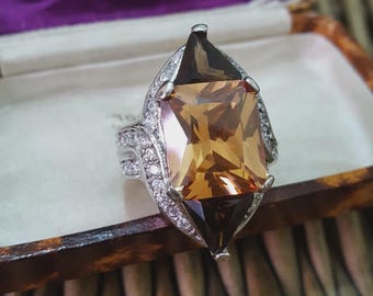 925 Sterling Silver Ring,Simulated Peach Diamond Statement Ring,Size K.5 US 5.5