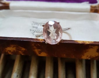 925 Sterling Silver Ring, Natural Morganite Doublet, Size L.5 US 6, Solitaire