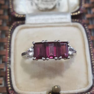 Sterling Silver Ring Pink Garnet Rhodolite Clear Topaz UK Size U US 10