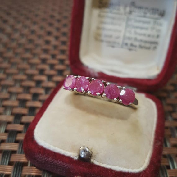 Sterling Silver Half Eternity Ring Ruby Gemstones… - image 1