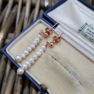 925 Sterling Silver Earrings, Rose Gold Plated, Freshwater Pearls Dangle, Bridal