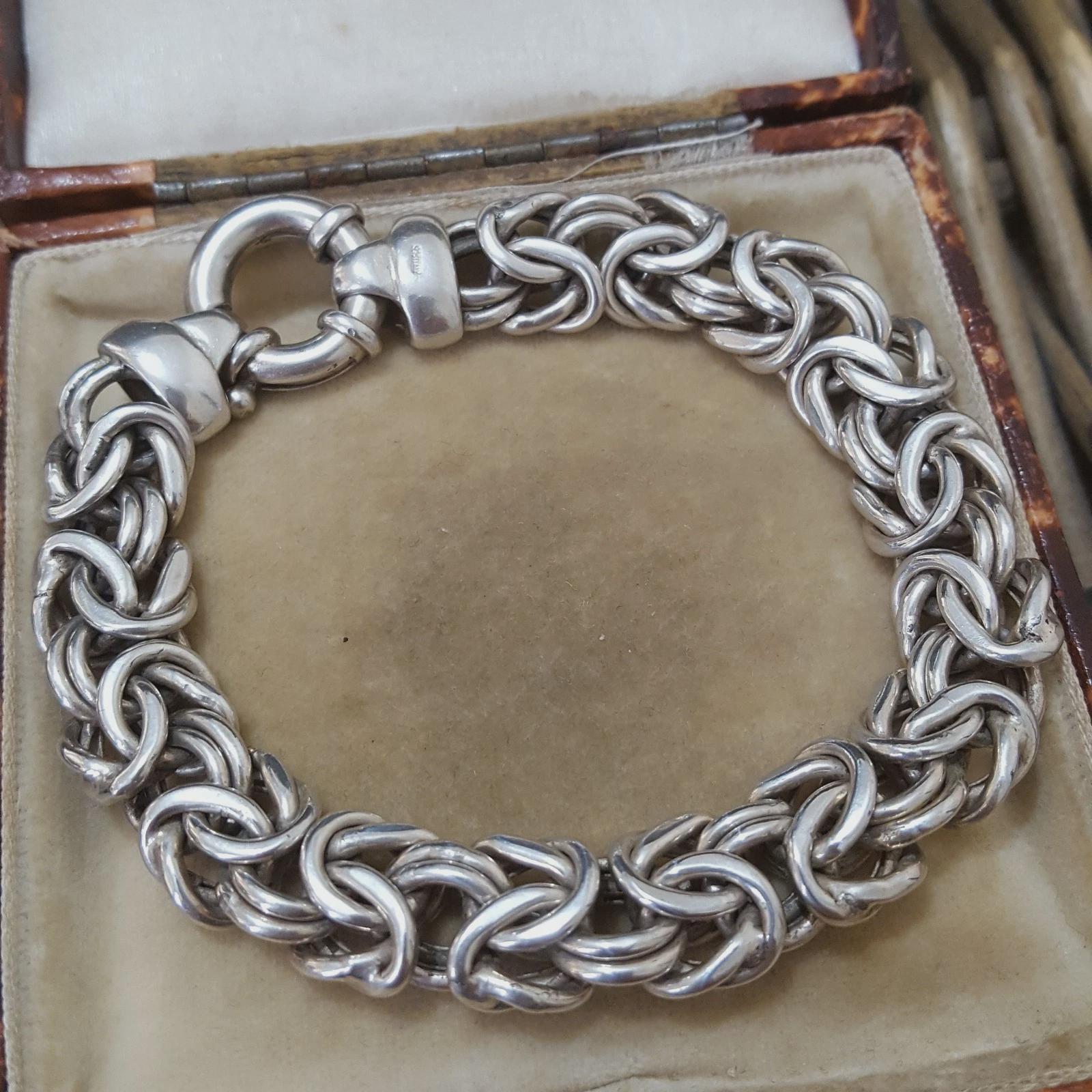 Vintage Men's 925 Sterling Silver Bracelet, Byzantine Chain