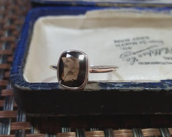 925 Sterling Silver Ring Smoky Quartz Solitaire Ring UK Size P.5 / EU 8.25