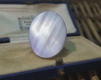 Vintage 925 Sterling Silver Ring, Natural Blue Mother Of Pearl, Size P US 7.75