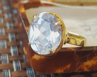 Gold Plated Sterling Silver Solitaire Ring Blue Topaz Gemstone UK Size P US 7.75