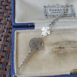 925 Sterling Silver Bracelet, Lucky Clover And Tree Of Life Delicate Bracelet