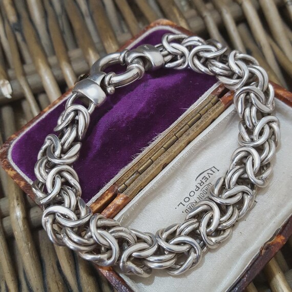 Vintage Men's 925 Sterling Silver Bracelet, Byzantine Chain