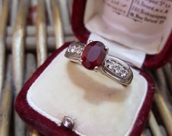 Bague Antique Vintage En Argent Sterling 925 - Émeraude, Rubis Et Topaze - Taille 8