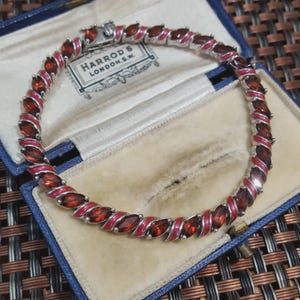Vintage925 sterlingzilveren tennisarmband, natuurlijke rode granaat en rood email