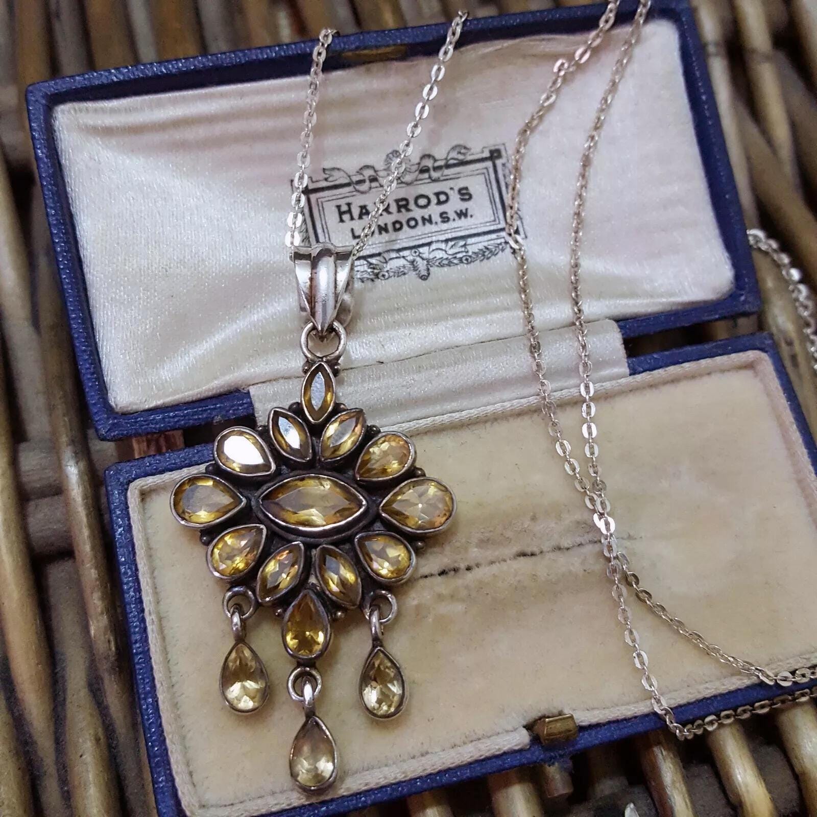 QVC 925スターリングシルバーネックレス、天然シトリンペンダント 