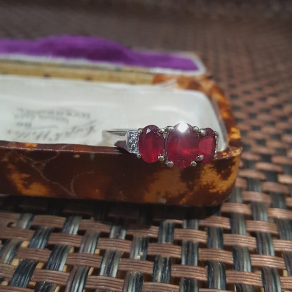 925 Solid Sterling Silver Trilogy Ring Natural Ru… - image 6