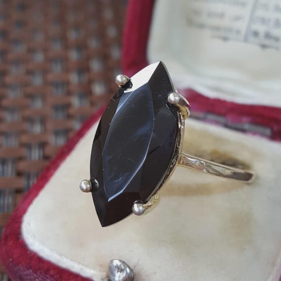 Gold Plated Sterling Silver Ring Black Onyx Gemstone Jewellery UK Size P View 2