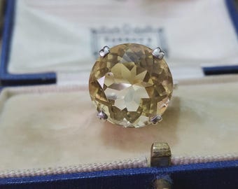 Vintage 925 Sterling Silver Ring, Natural Citrine, Size L.5 US 6, Edinburgh 1968