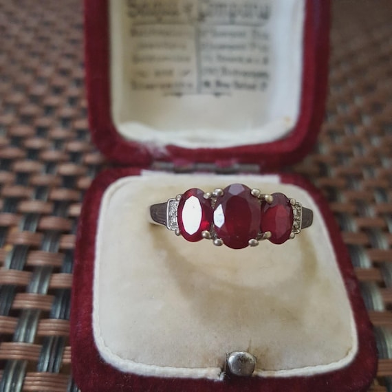 925 Solid Sterling Silver Trilogy Ring Natural Ru… - image 2