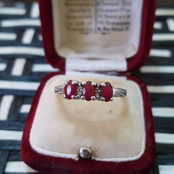 925 Sterling Silver Ring, Natural Ruby Trilogy Ri… - image 4