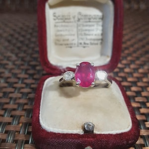 Sterling Silver Ring Ruby & Polki Diamonds Size P US 7.75 EU 56 Art Deco Style
