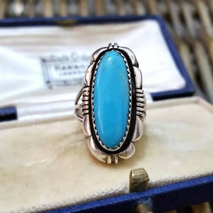 ネイティブアメリカン 925 スターリングシルバーリング、ターコイズ、サイズ K.5 US 5.5、L。Yazzie