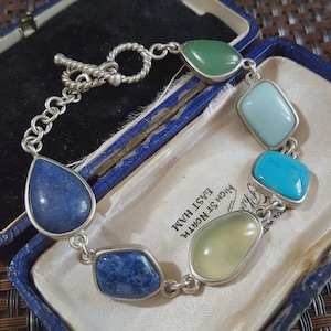 Vintage W. Kelly 925 Sterling Silver Tennis Bracelet, Blue Multi Gemstones, 2005