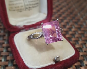 925 Sterling Silver Ring Pink Topaz Doublet UK Size P / US 7.5 /EU 56