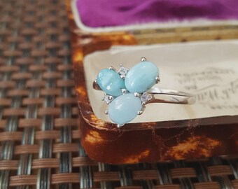 Sterling Silver Ring Aquamarine & Topaz Jewellery UK Size T.5 / US 10 / EU 62