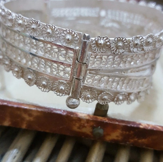925 Sterling Silver Bracelet, Large Filigree Bangle, Art 925 Sterling Silver Bracelet, Large Filigree Bangle, Art