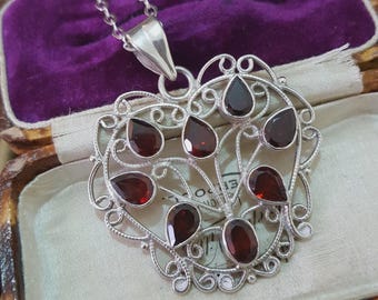 Collier Vintage Années 70 En Argent 925 - Longueur 60cm Avec Grenats Bordeaux De 5mm, Occasion élégant