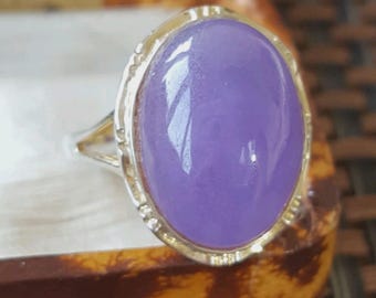 Gold Over Sterling Silver Ring Lavender Jade Oval Cabochon Cut UK Size O US 7.25