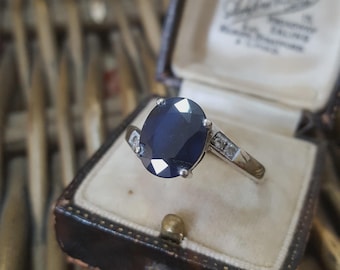 925 Sterling Silber Ring, Natürlicher Saphir Ring, Größe T.5 US 9.75, 3.74ct