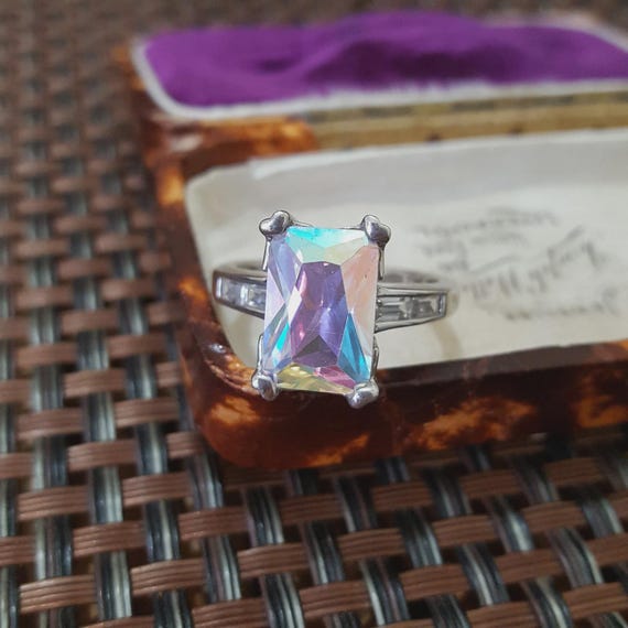 Diamonique Sterling Silver Ring Simulated Mystic … - image 1