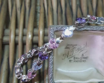 925 Sterling Silver Tennis Bracelet, Sparkly Simulated Multicoloured Diamonds