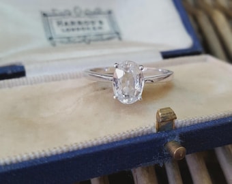 925 Sterling Silver Ring, Natural Clear Topaz Solitaire Ring, Size S US 9